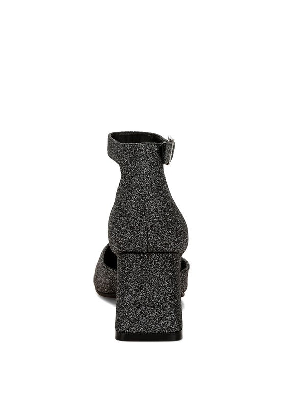 Rag Company glitter block heel sandals in black for evening wear