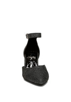 Women's black glitter block heel sandals for evening events