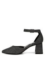 Women's glitter block heel sandals in black for stylish occasions