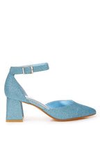 Women's glitter block heel sandals in blue for stylish occasions