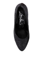 Women's glitter conical heel pumps in black for elegant occasions