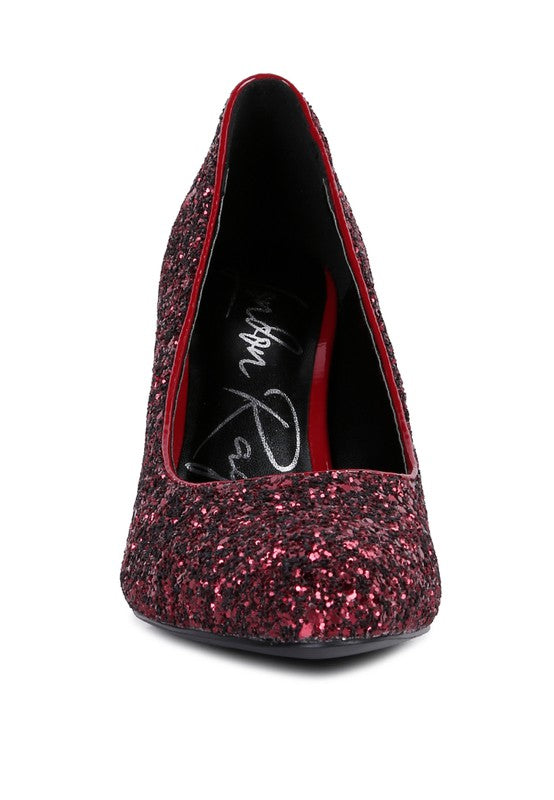 women's glitter conical heel pumps in red for elegant occasions
