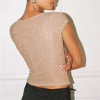 Glitter crop top in gold, sheer fabric for stylish, casual wear