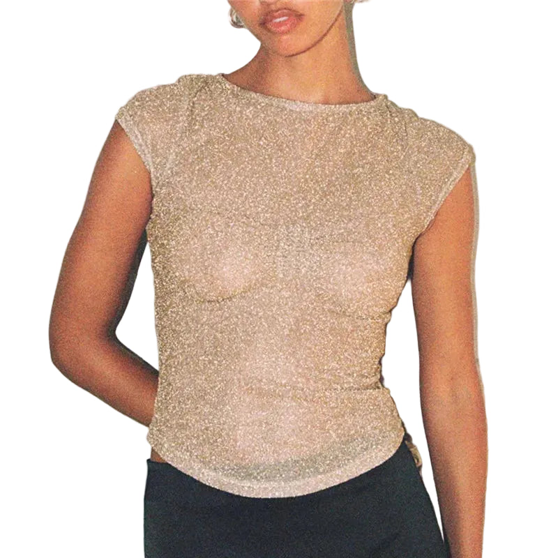 Women's gold glitter crop top, stylish and perfect for parties