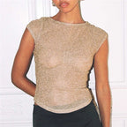 Women's gold glitter crop top, stylish and perfect for parties