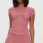 Women's pink glitter crop top, perfect for summer parties
