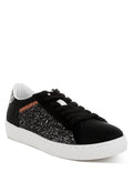 Women's black glitter faux leather sneakers for everyday wear