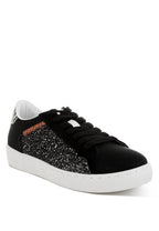 Women's black glitter faux leather sneakers for everyday wear