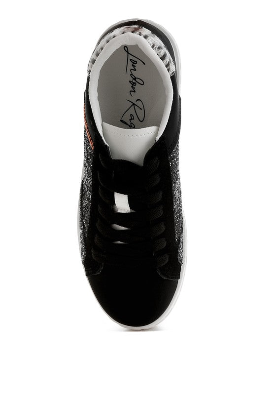 Women's glitter faux leather sneakers, stylish and comfortable for casual wear