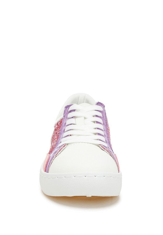 women's glitter faux leather sneakers, stylish and comfortable for everyday wear