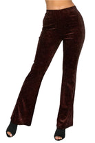 VacationGrabs glitter flare pants women clubwear in dark shimmering fabric with a fitted waist and flared legs
