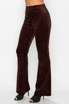 VacationGrabs glitter flare pants women clubwear in dark brown shimmer velvet fabric with high waist and flared legs