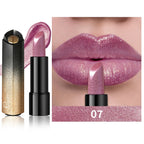 Glitter lipstick gloss in shimmering pink for a sparkling look