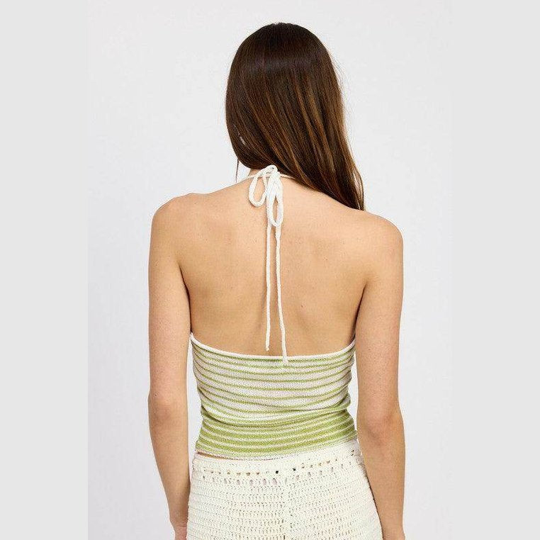 Glitter Yarn Halter Top With Back Tie - VacationGrabs