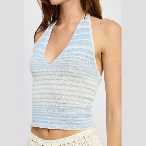 Glitter Yarn Halter Top With Back Tie - VacationGrabs