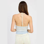 Glitter Yarn Halter Top With Back Tie - VacationGrabs
