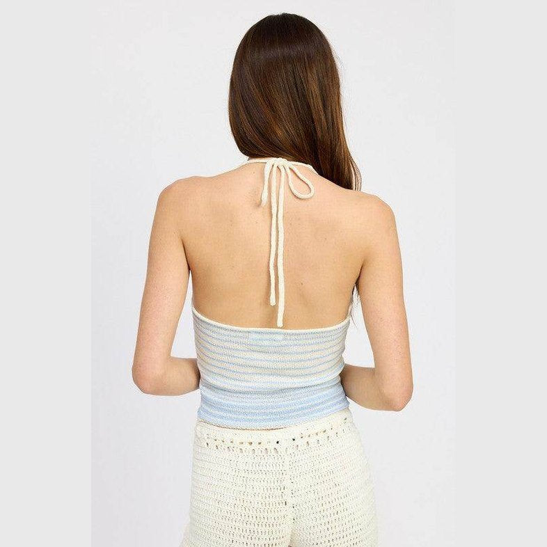 Glitter Yarn Halter Top With Back Tie - VacationGrabs