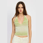 Glitter Yarn Halter Top With Back Tie - VacationGrabs