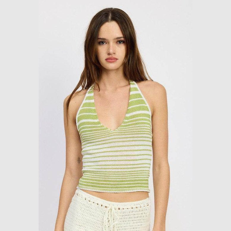 Glitter Yarn Halter Top With Back Tie - VacationGrabs