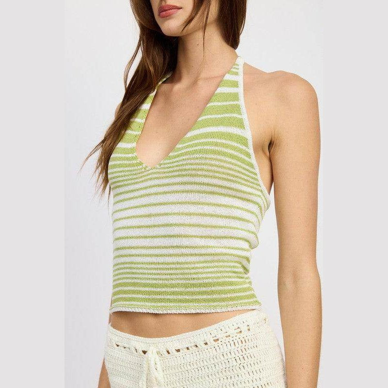 Glitter Yarn Halter Top With Back Tie - VacationGrabs