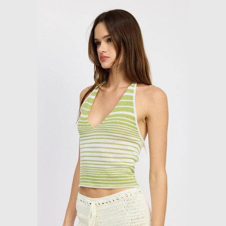 Glitter Yarn Halter Top With Back Tie - VacationGrabs