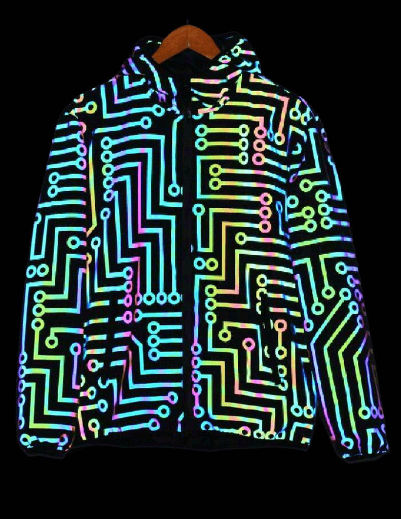 Men's Jackets Glow In Dark Neon Reflective Jacket Pants Circuit Board Pattern