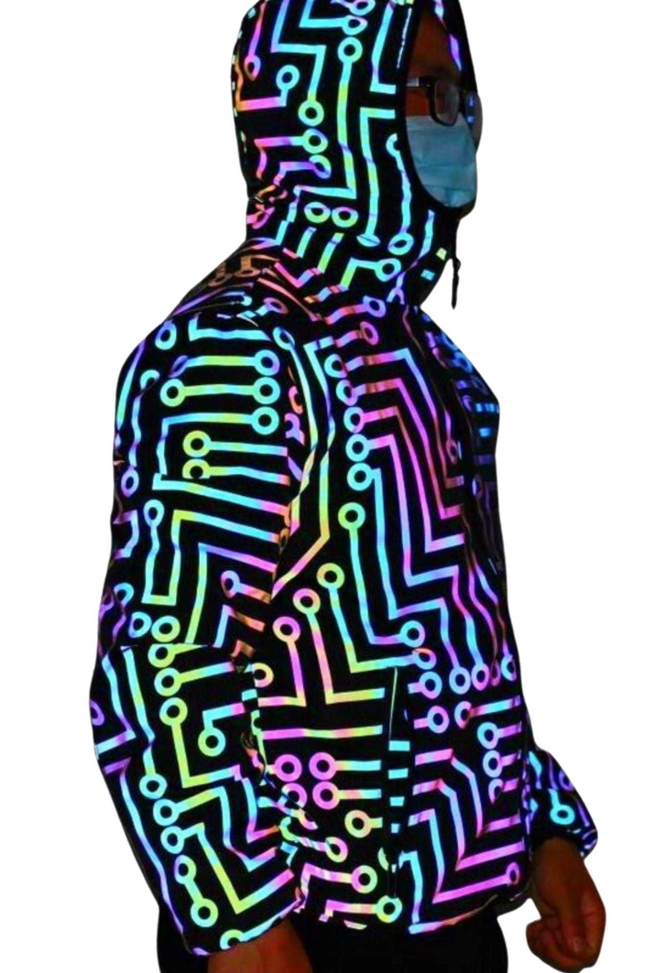 Men's Jackets Glow In Dark Neon Reflective Jacket Pants Circuit Board Pattern