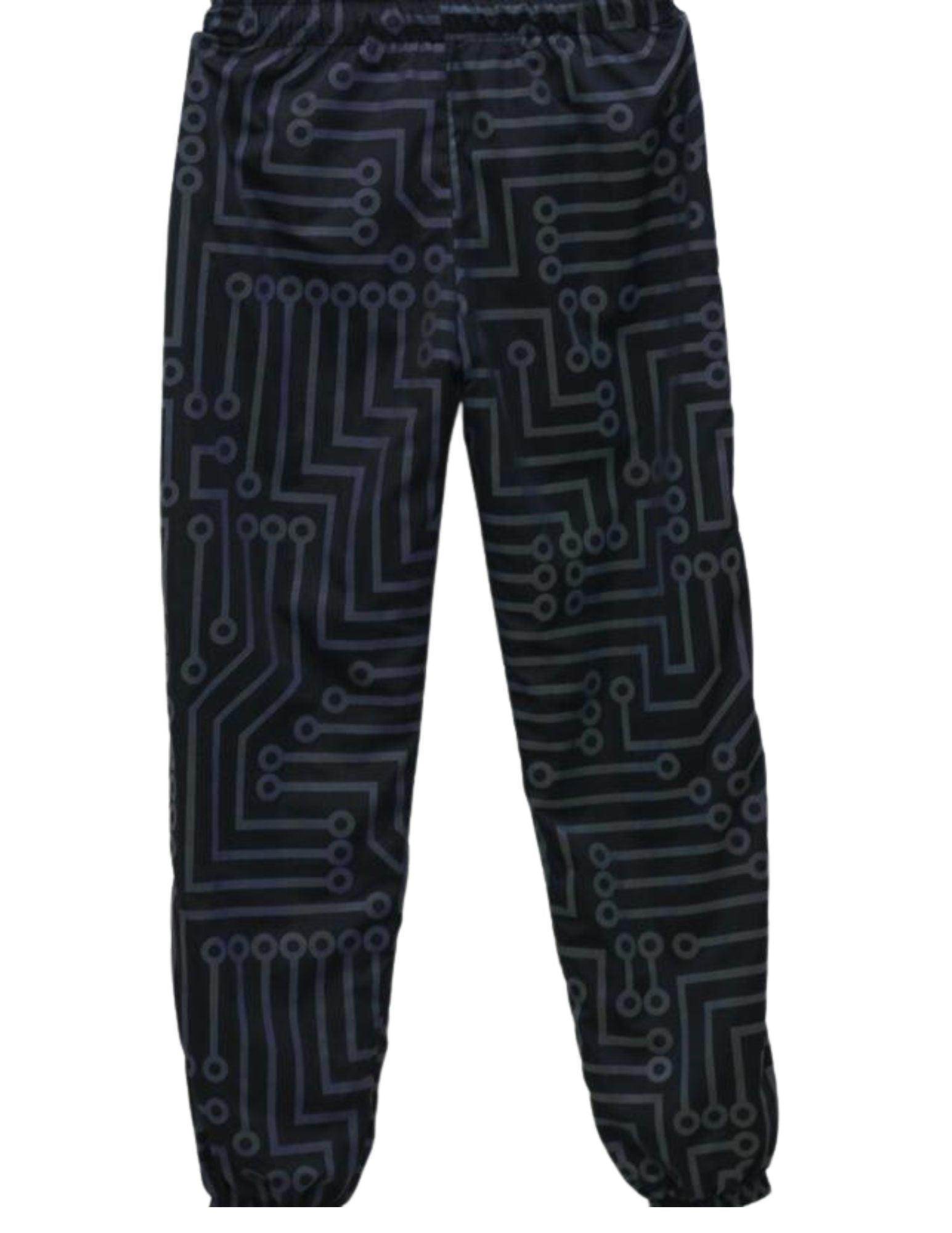 Men's glow in the dark pants with circuit pattern, perfect for stylish nighttime wear