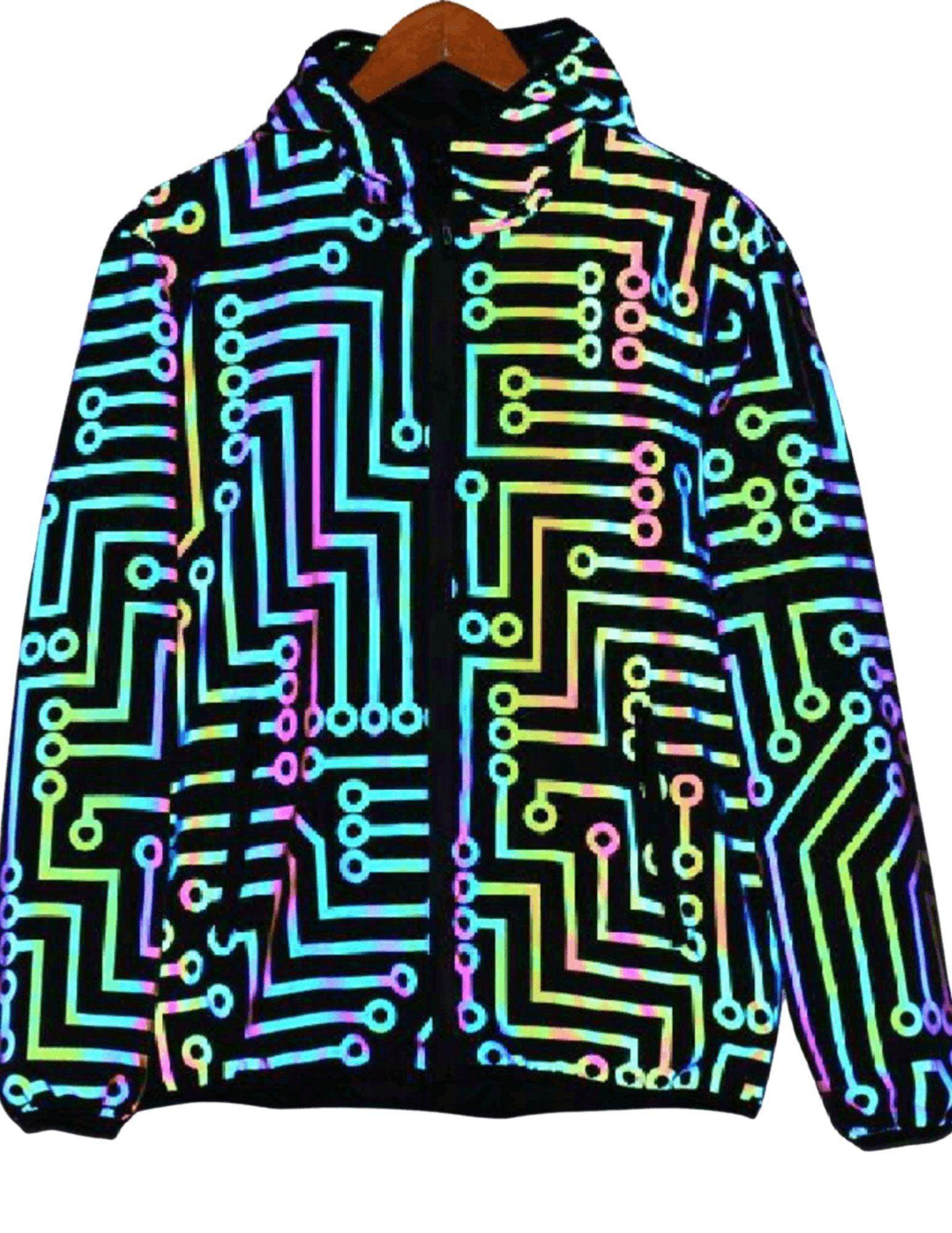 Men's VacationGrabs Jacket with Glow in the Dark Pants Design Featuring Colorful Circuit Patterns