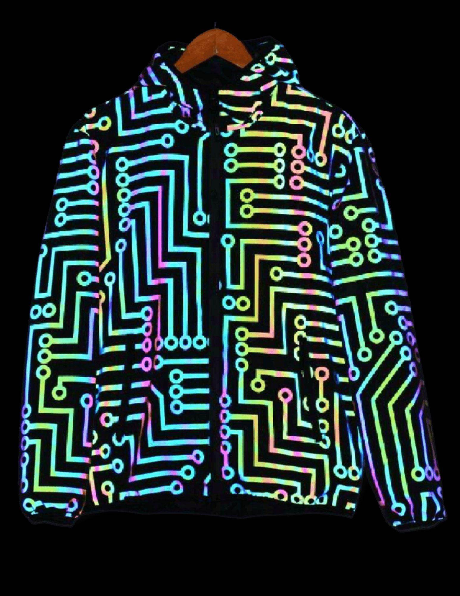 Men's VacationGrabs Glow in the Dark Jacket with Colorful Circuit Pattern for Night Outfits