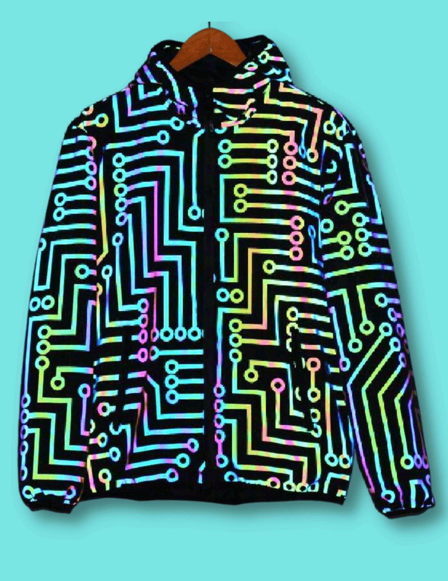 VacationGrabs Men's Glow in the Dark Pants Jacket with Circuit Pattern for Nighttime Visibility
