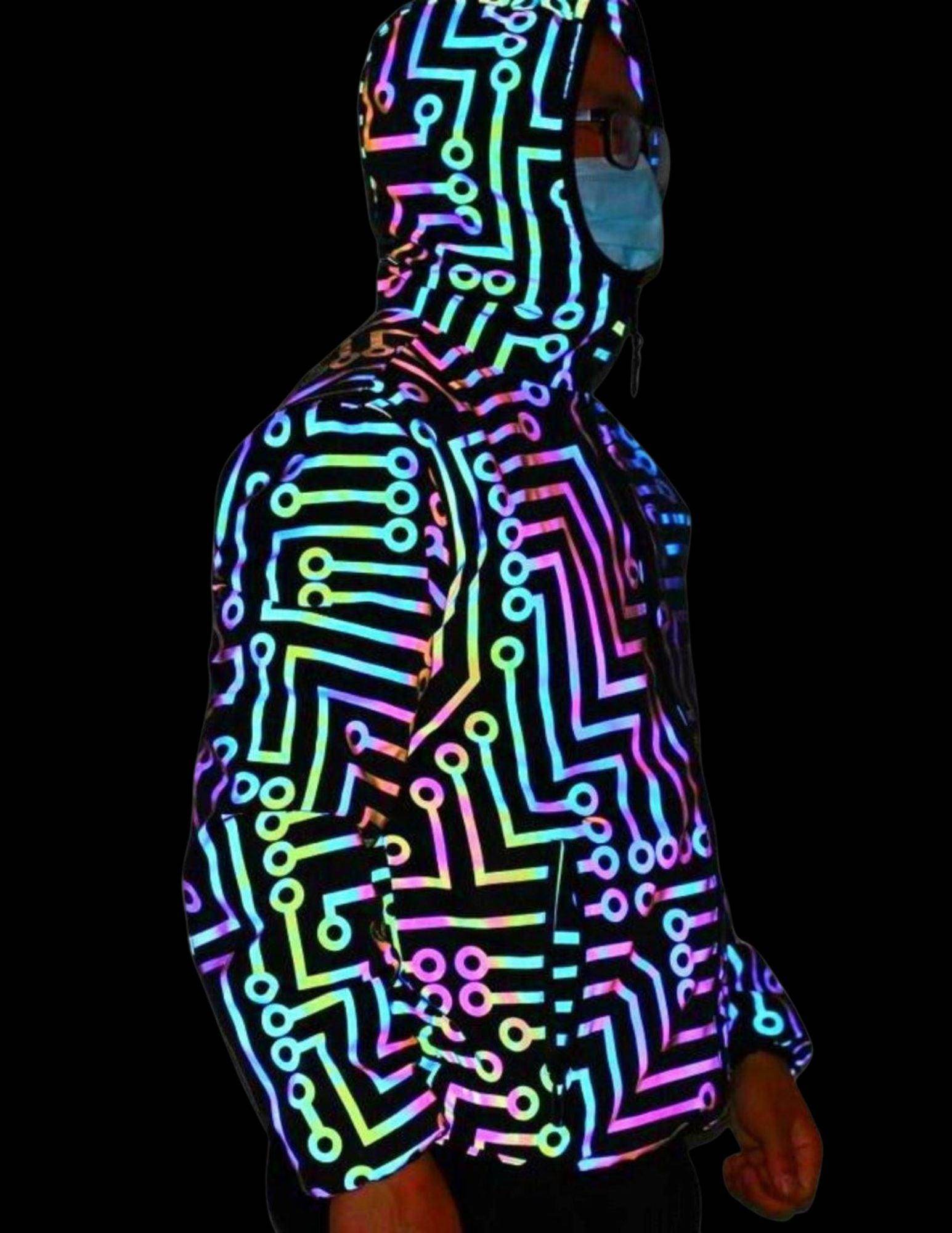VacationGrabs men's glow in the dark pants in colorful circuit pattern for stylish nightwear