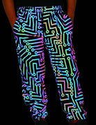 Men's glow in the dark pants with vibrant circuit pattern for stylish night outings