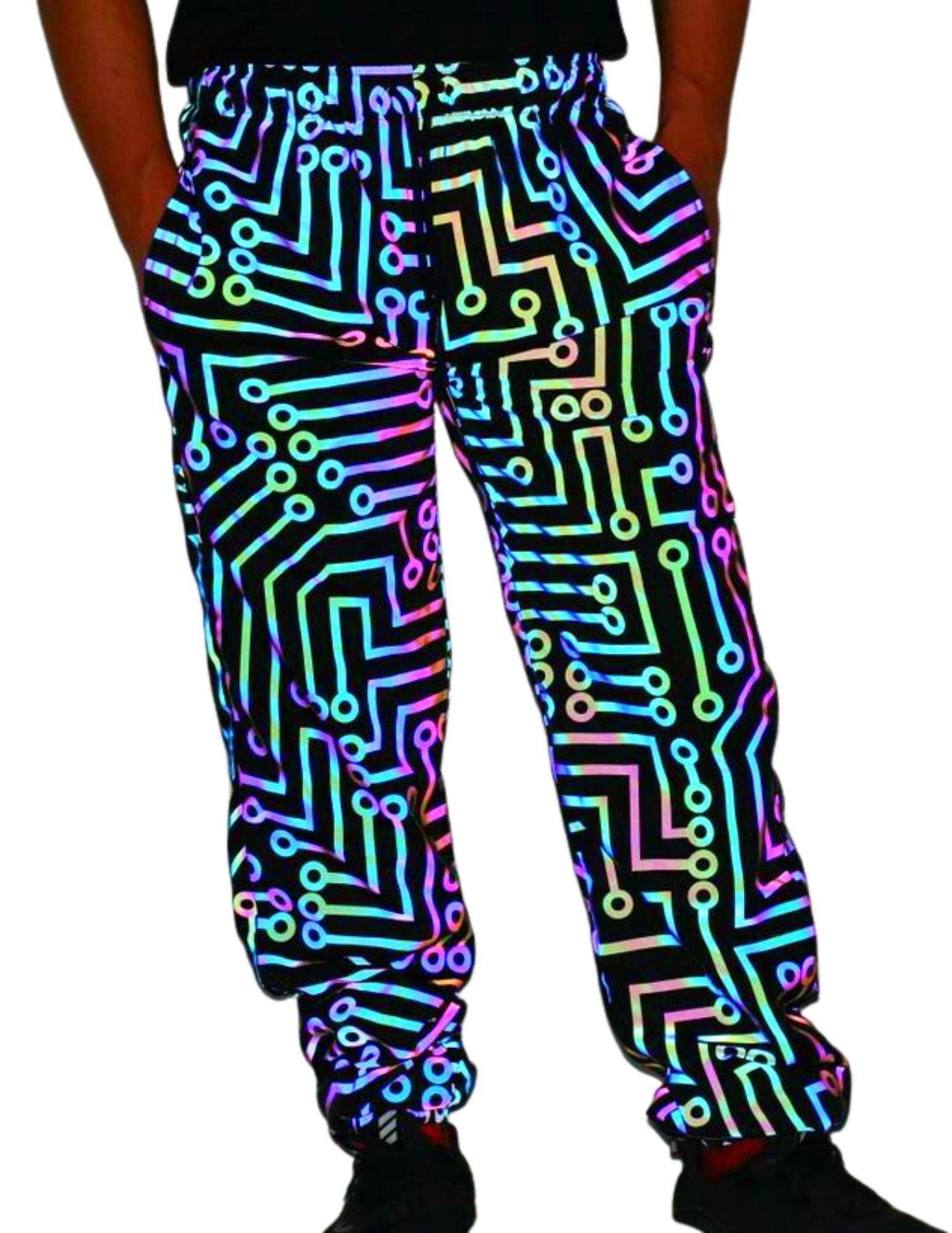 Men's glow in the dark pants with circuit pattern for a vibrant night look