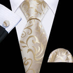 Men's gold and beige silk tie set for formal occasions