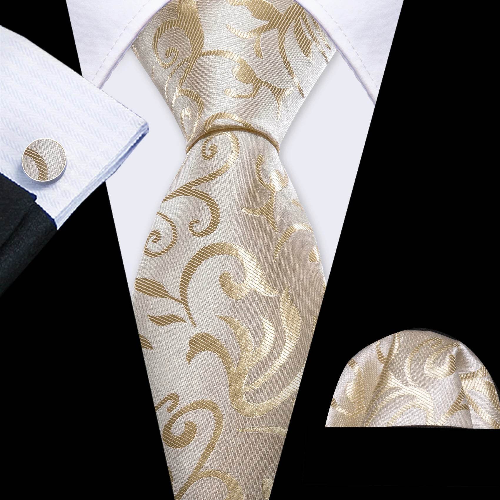 Men's gold and beige silk tie set for formal occasions