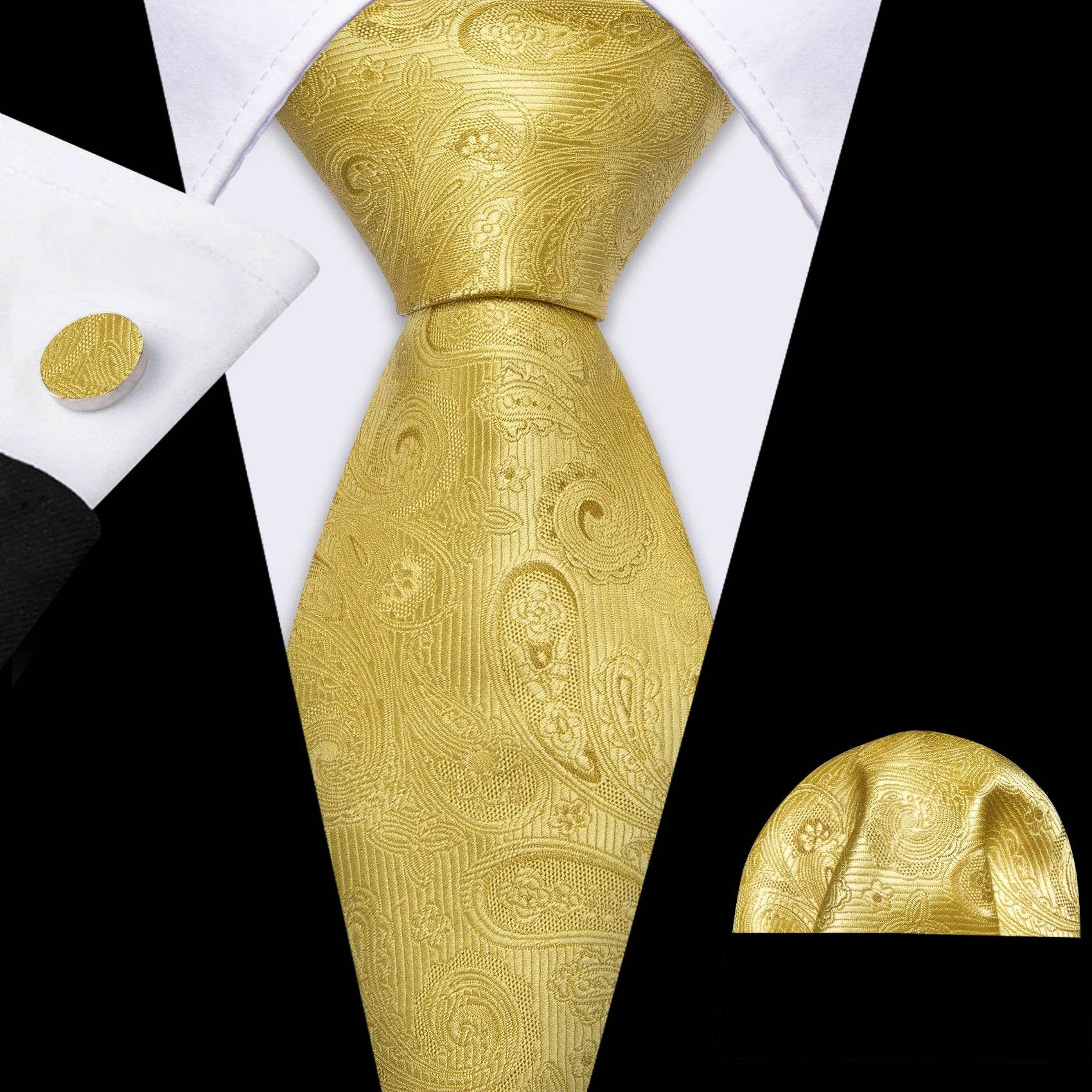 Men's gold and beige silk tie set for formal occasions