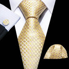 Men's gold and beige silk tie set, perfect for formal events