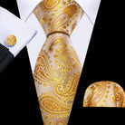Men's gold and beige silk tie set, formal wear accessory