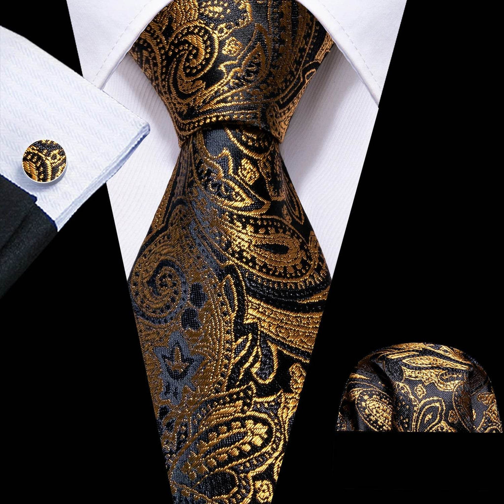 Men's gold and beige silk tie set for formal events