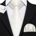 Men's gold and beige silk tie set, elegant formal wear accessory