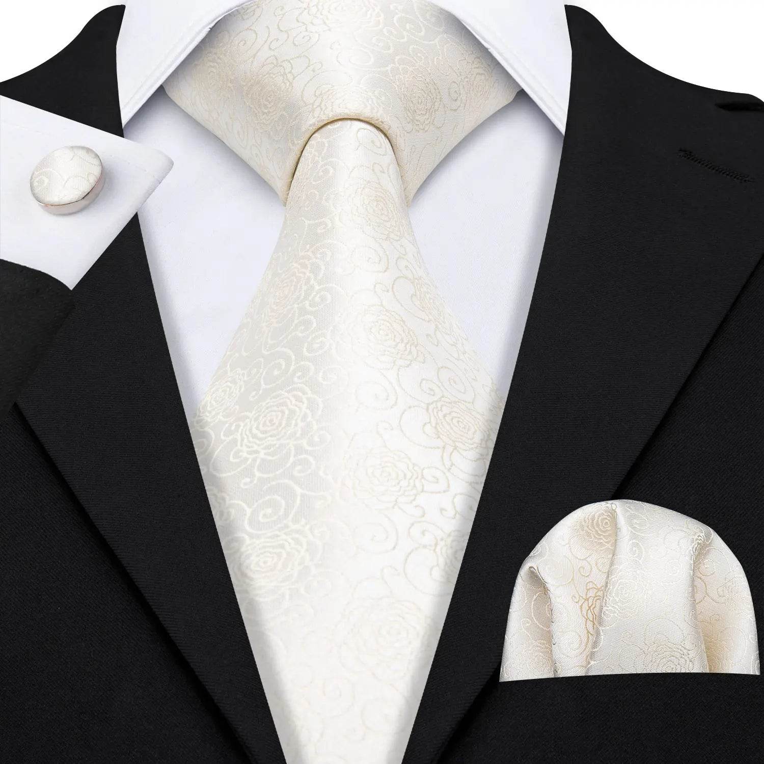 Men's gold and beige silk tie set, elegant formal wear accessory