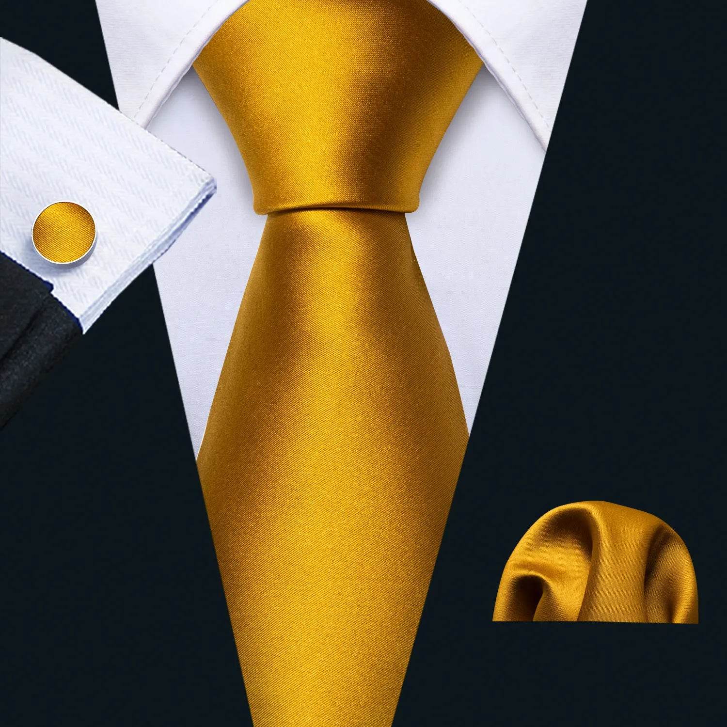 Men's gold and beige silk tie set for formal occasions