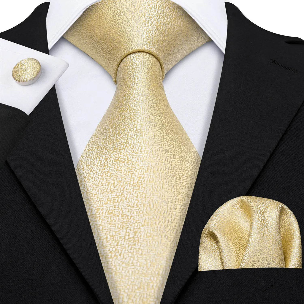 Men's gold and beige silk tie set for formal occasions