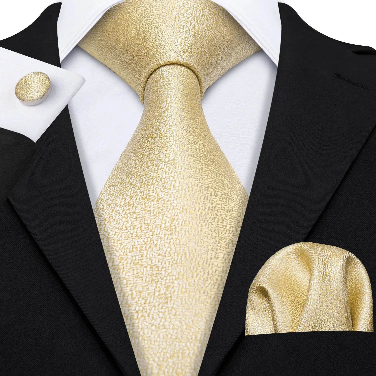 Men's gold and beige silk tie set for formal occasions