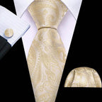 Men's gold and beige silk tie set for formal occasions
