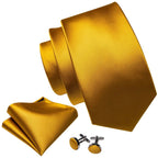gold and beige silk tie set with cufflinks for formal occasions