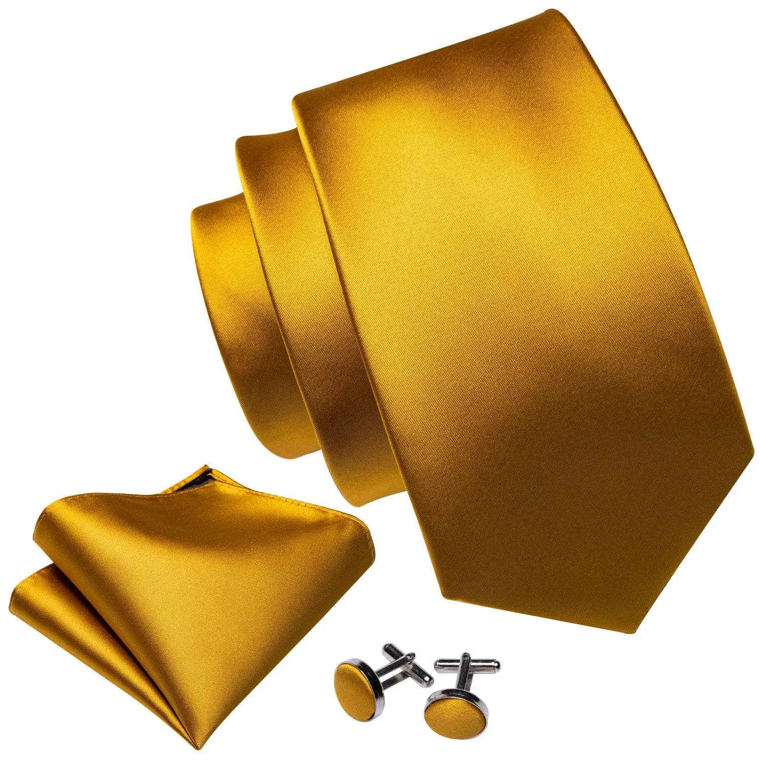 gold and beige silk tie set with cufflinks for formal occasions