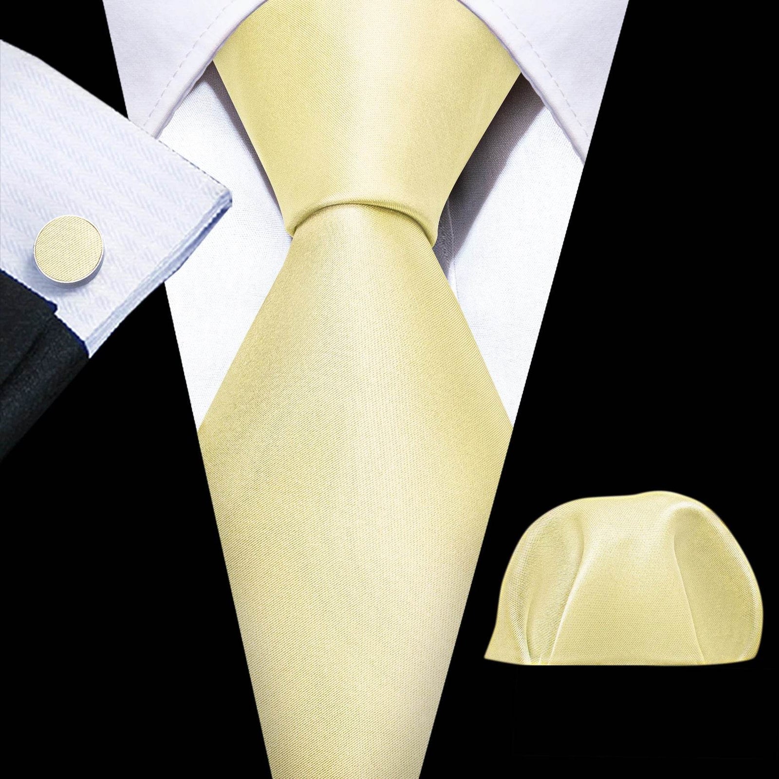 Men's gold and beige silk tie set, perfect for formal occasions