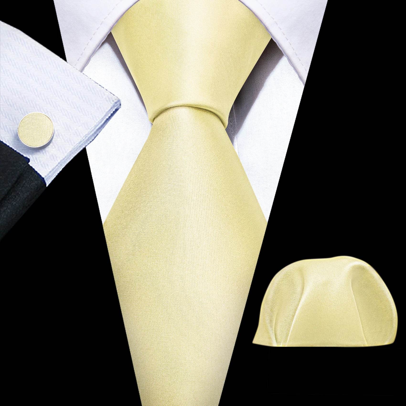 Men's gold and beige silk tie set, perfect for formal occasions
